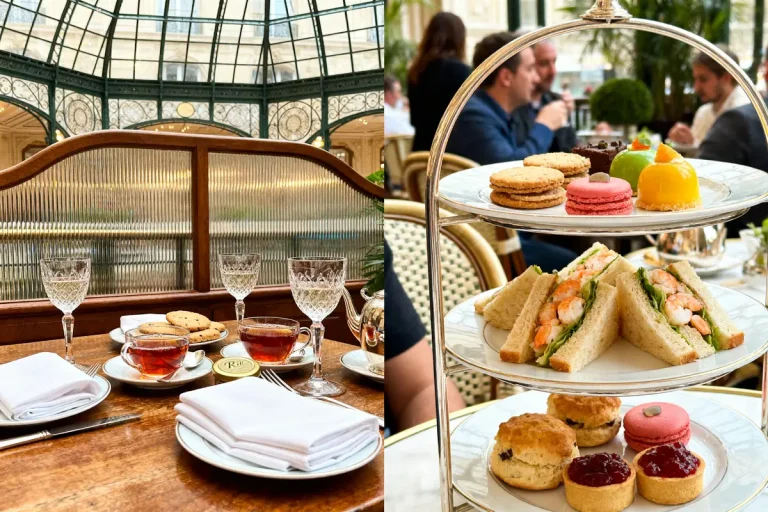 Salon élégant avec thé, pâtisseries et goûter au ritz prix dans verrière raffinée Paris.