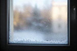 Fenêtre givrée avec film anti froid fenêtre pour meilleure isolation thermique hivernale efficace